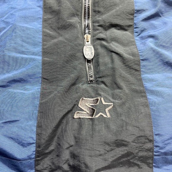 Vintage Starter Pullover Anorak Jacket Blue Black Gray XL Hooded 90s - Picture 2 of 11